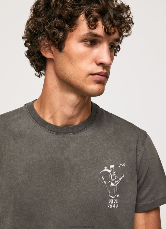 Men Washed Black Pepe Jeans Washed And Dyed Cotton T-Shirt 60J40941 - Image 2