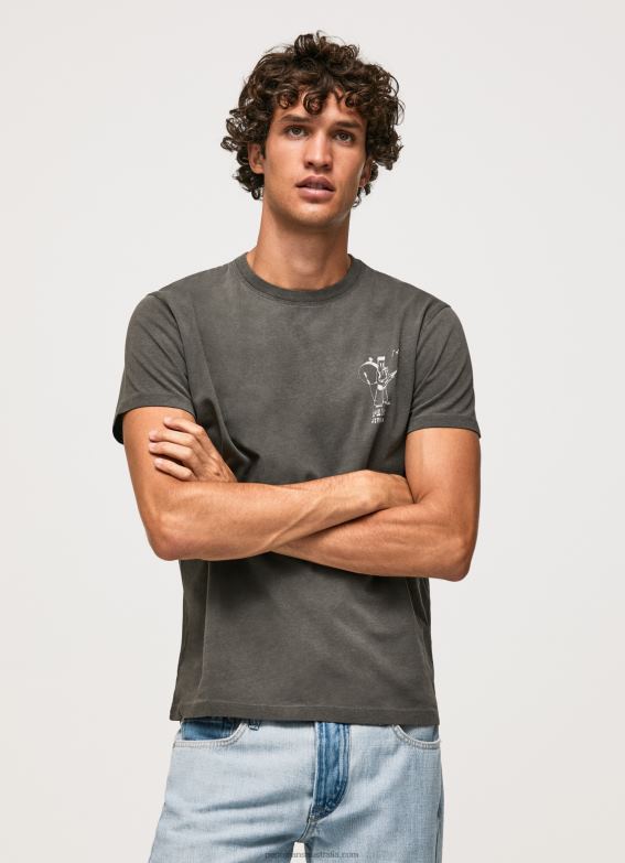 Men Washed Black Pepe Jeans Washed And Dyed Cotton T-Shirt 60J40941 - Image 4