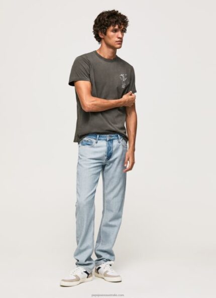 Men Washed Black Pepe Jeans Washed And Dyed Cotton T-Shirt 60J40941