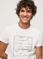 Men White Pepe Jeans Cotton Graphic T-Shirt 60J40940 - Image 3