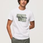 Men White Pepe Jeans Cotton Logo T-Shirt 60J40938