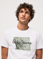 Men White Pepe Jeans Cotton Logo T-Shirt 60J40938 - Image 3
