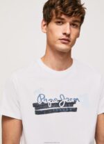 Men White Pepe Jeans Cotton T-Shirt With Brushes Logo 60J40930 - Image 3