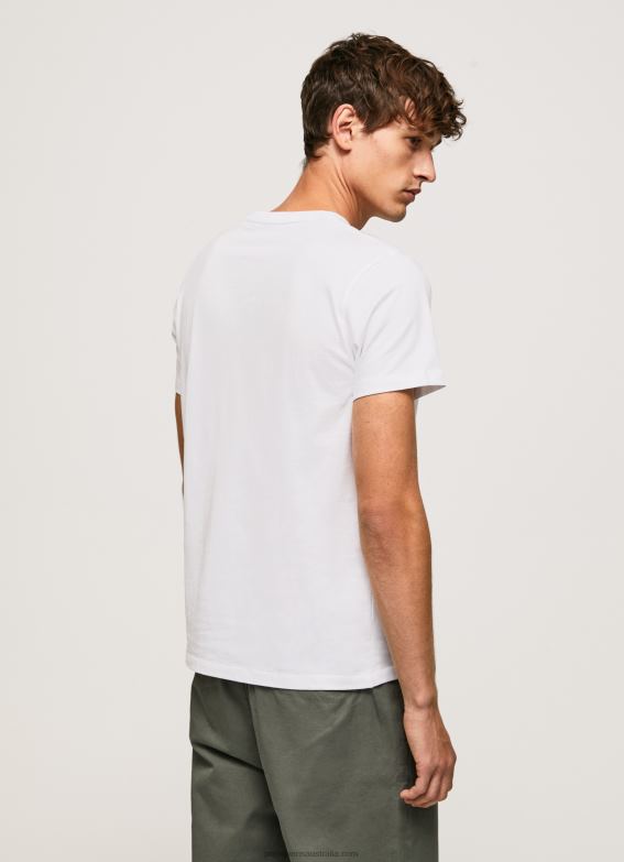 Men White Pepe Jeans Cotton T-Shirt With Brushes Logo 60J40930 - Image 4