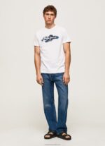 Men White Pepe Jeans Cotton T-Shirt With Brushes Logo 60J40952 - Image 2