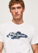 Men White Pepe Jeans Cotton T-Shirt With Brushes Logo 60J40952 - Image 3