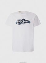 Men White Pepe Jeans Cotton T-Shirt With Brushes Logo 60J40952 - Image 5