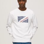 Men White Pepe Jeans Flag Logo Jumper 60J40899