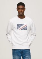 Men White Pepe Jeans Flag Logo Jumper 60J40899