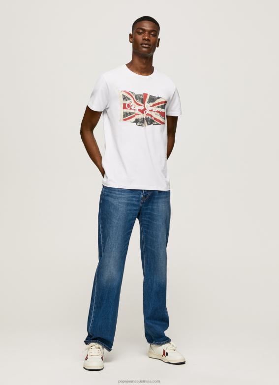 Men White Pepe Jeans Flag Logo N Waving Flag T-Shirt 60J401014 - Image 2