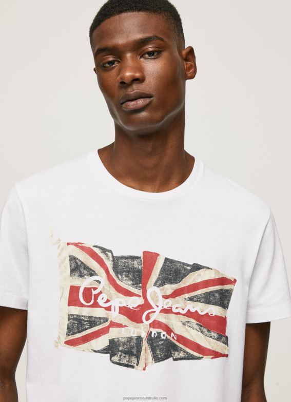Men White Pepe Jeans Flag Logo N Waving Flag T-Shirt 60J401014 - Image 3
