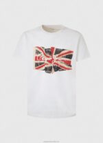 Men White Pepe Jeans Flag Logo N Waving Flag T-Shirt 60J401014 - Image 5