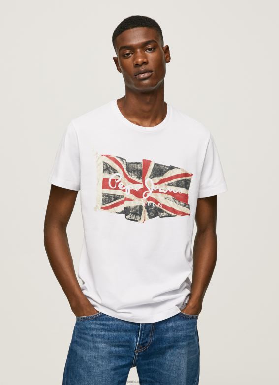 men_white_pepe_jeans_flag_logo_n_waving_flag_t_shirt_60j401014.jpg Men White Pepe Jeans Flag Logo N Waving Flag T-Shirt 60J401014 - Image 1