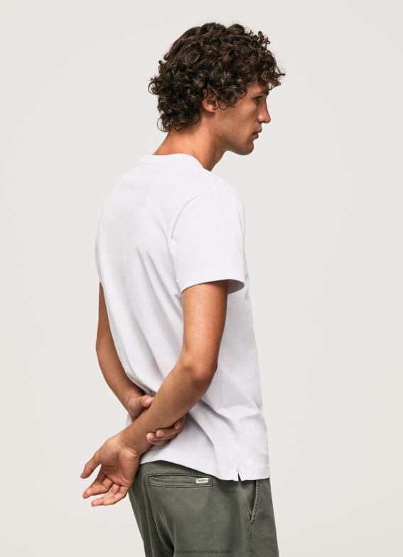 Men White Pepe Jeans High Density Logo Cotton T-Shirt 60J40919 - Image 4
