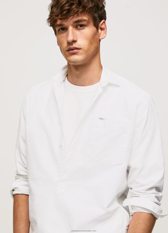 Men White Pepe Jeans Lawson Regular Fit Oxford Shirt 60J401044 - Image 3