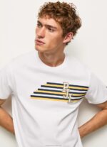 Men White Pepe Jeans Letters Logo T-Shirt 60J40977