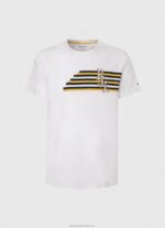 Men White Pepe Jeans Letters Logo T-Shirt 60J40977 - Image 5