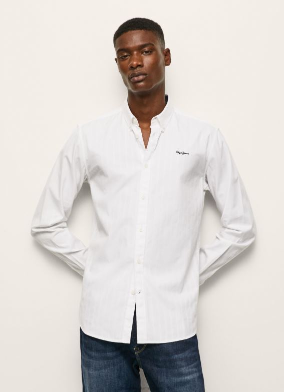 men_white_pepe_jeans_lisselton_striped_dobby_shirt_60j401064.jpg Men White Pepe Jeans Lisselton Striped Dobby Shirt 60J401064 - Image 1