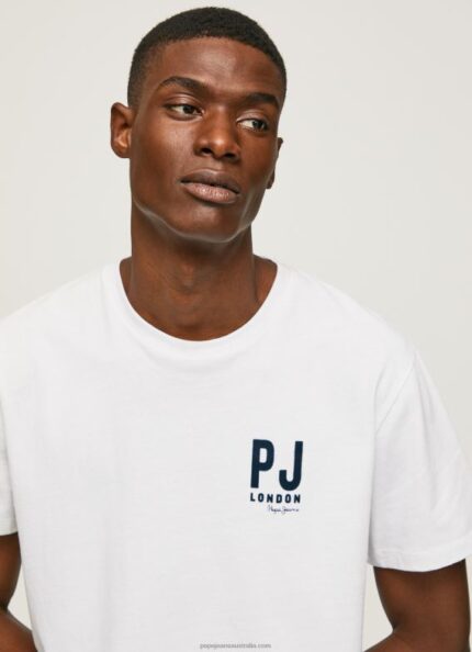 Men White Pepe Jeans Logo Print T-Shirt 60J40953