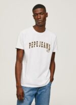 Men White Pepe Jeans Logo Print T-Shirt 60J40970