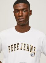 Men White Pepe Jeans Logo Print T-Shirt 60J40970 - Image 3