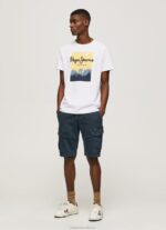 Men White Pepe Jeans Logo Print T-Shirt 60J40974 - Image 2
