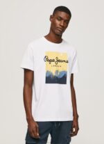Men White Pepe Jeans Logo Print T-Shirt 60J40974 - Image 3