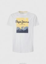 Men White Pepe Jeans Logo Print T-Shirt 60J40974 - Image 5