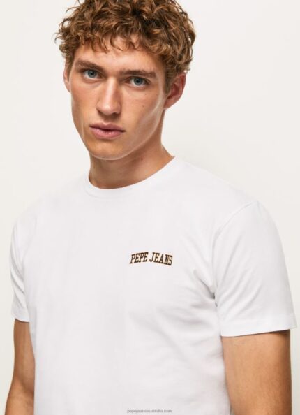 Men White Pepe Jeans Logo Print T-Shirt 60J40978