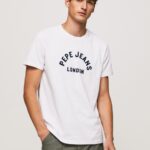 Men White Pepe Jeans Logo Print T-Shirt 60J40982