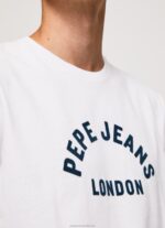 Men White Pepe Jeans Logo Print T-Shirt 60J40982 - Image 3