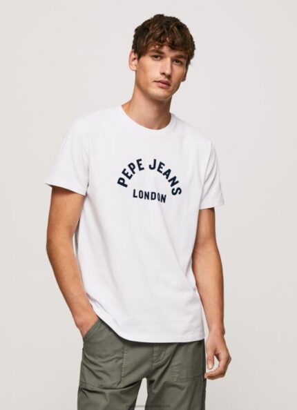 Men White Pepe Jeans Logo Print T-Shirt 60J40982