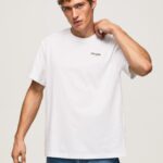Men White Pepe Jeans Logo Print T-Shirt 60J40997