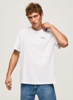 Men White Pepe Jeans Logo Print T-Shirt 60J40997