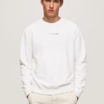 Men White Pepe Jeans Logo Printed Cotton Sweatshirt 60J40897