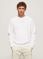 Men White Pepe Jeans Logo Printed Cotton Sweatshirt 60J40897