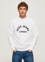Men White Pepe Jeans Logo Printed Sweatshirt 60J40901
