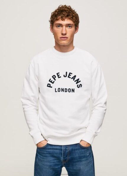 Men White Pepe Jeans Logo Printed Sweatshirt 60J40901