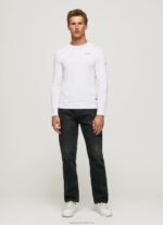 Men White Pepe Jeans Long-Sleeved Cotton T-Shirt 60J401007 - Image 2