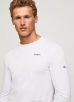 Men White Pepe Jeans Long-Sleeved Cotton T-Shirt 60J401007