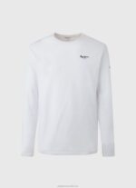 Men White Pepe Jeans Long-Sleeved Cotton T-Shirt 60J401007 - Image 5