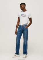 Men White Pepe Jeans Marbled Logo Print T-Shirt 60J40987 - Image 2