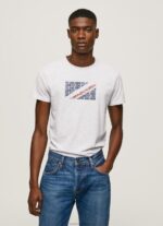 Men White Pepe Jeans Marbled Logo Print T-Shirt 60J40987