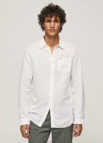 Men White Pepe Jeans Parker Long Sleeved Shirt 60J401073