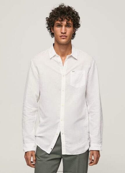 Men White Pepe Jeans Parker Long Sleeved Shirt 60J401073