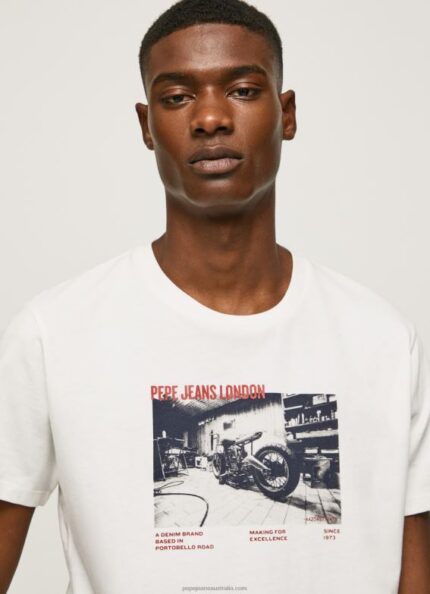 Men White Pepe Jeans Photo Print T-Shirt 60J40955