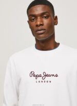 Men White Pepe Jeans Printed Logo Cotton Jumper 60J40880 - Image 3