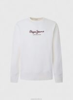 Men White Pepe Jeans Printed Logo Cotton Jumper 60J40880 - Image 5