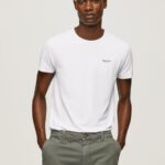 Men White Pepe Jeans Printed Logo Cotton T-Shirt 60J401011