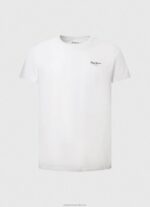 Men White Pepe Jeans Printed Logo Cotton T-Shirt 60J401011 - Image 5